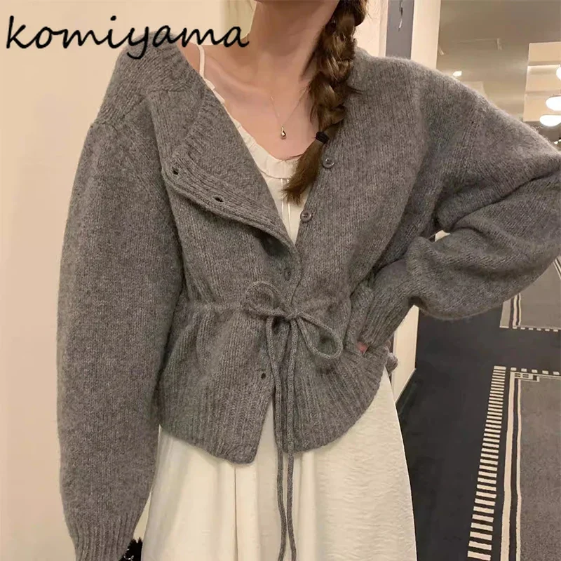 Kordelzug Tunika 2024 Frau Strickjacke Einreiher Outer Gestrickte Pullover Langarm Strickjacken Herbst Winter Ropa Mujer