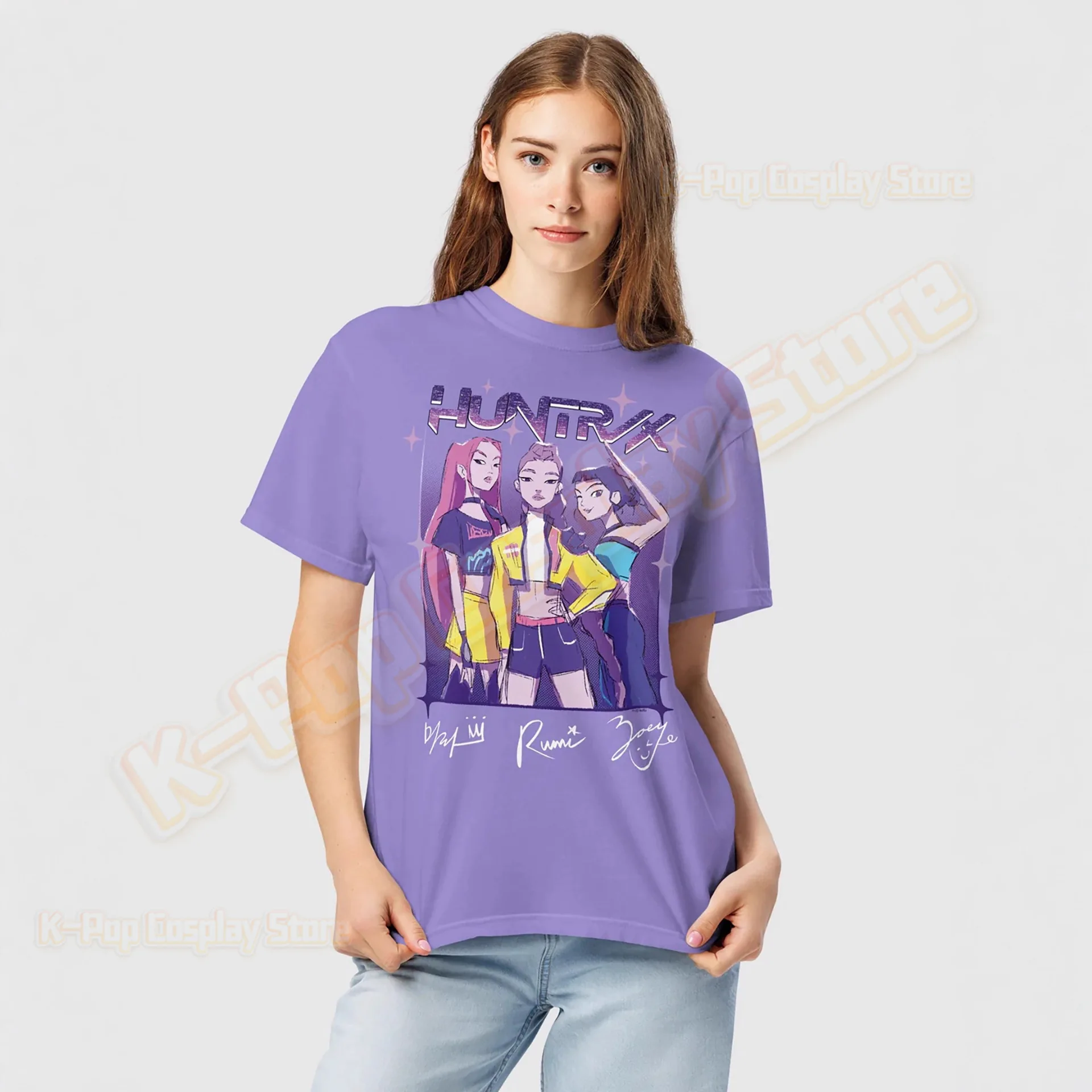 

Huntrix Girls Kpop Demon Hunters Kpop Demon Hunters Washed T-Shirt Man Y2K Retro Cotton T-Shirts Beach O-Neck Harajuku Tee Shir