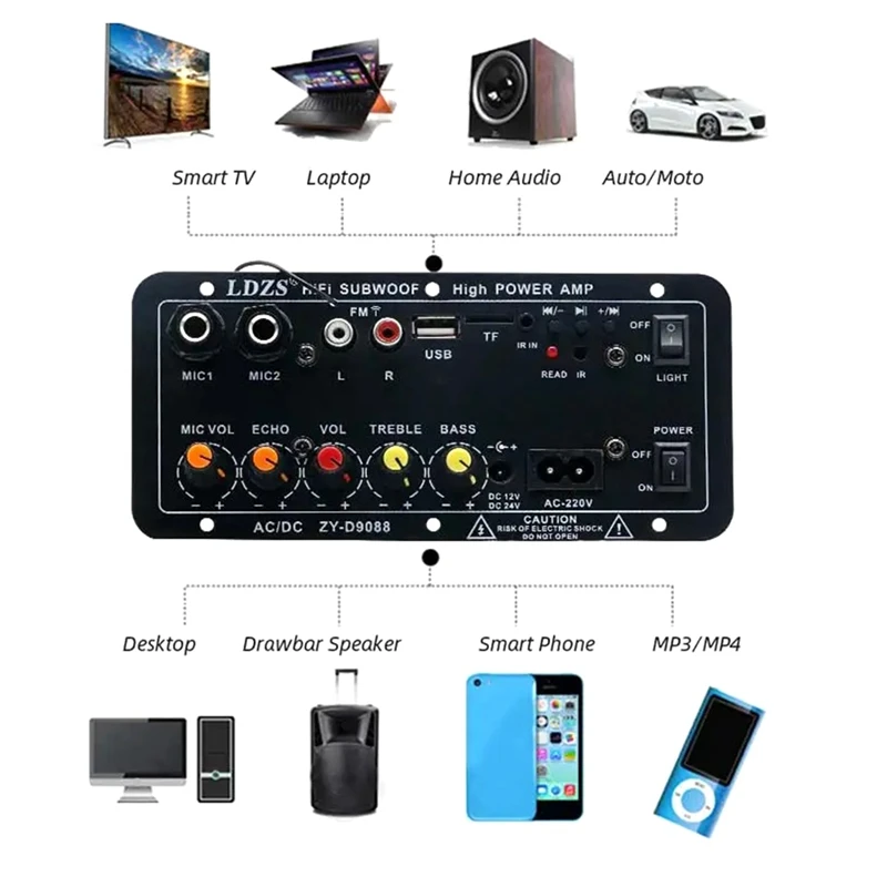 Bluetooth Audio Amplifier Board 120W Subwoofer Dual Microphone AMP Module For 4 Ohms 8-12 Inch Speaker-AT82