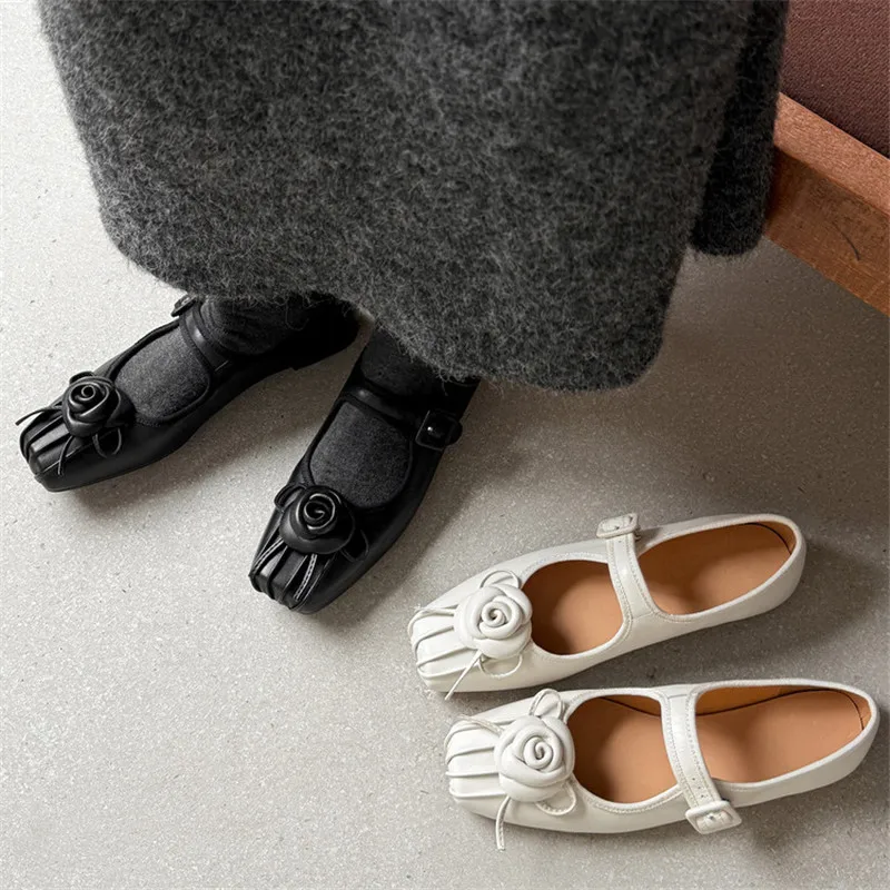 

New Spring/Autumn Cow Leather Women Shoes Fashion Flower Square Toe Mary Jane Shoes for Women Low Heels Women Pumps Handmade