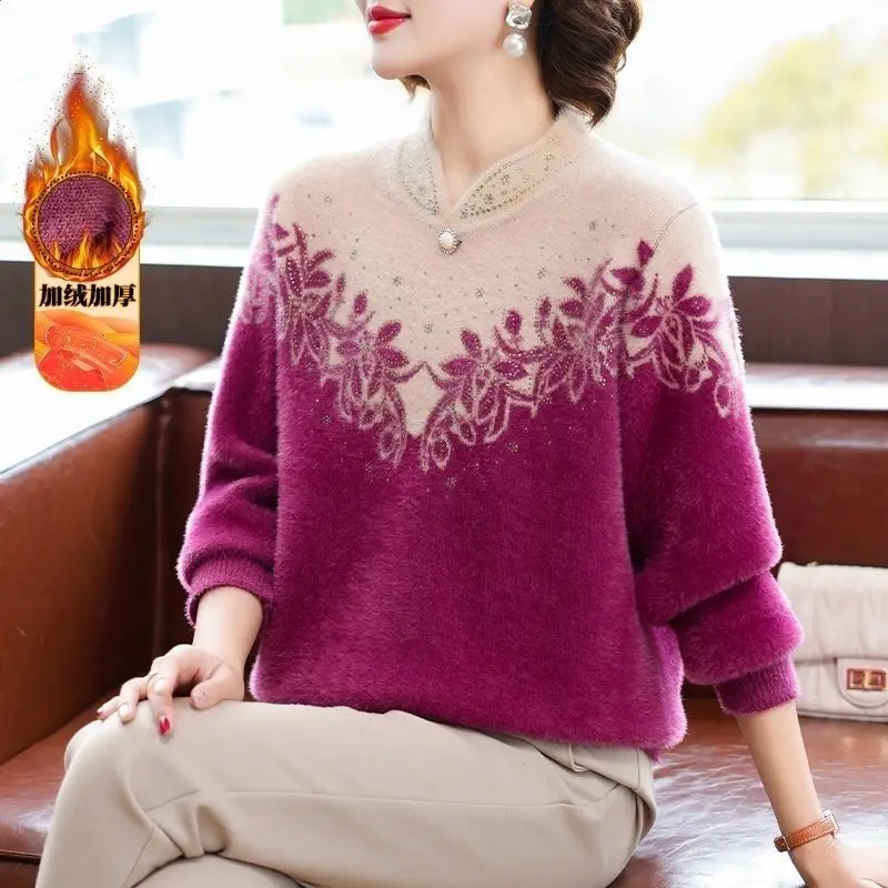 

Half High Collar Fleece Thick Bottoming Shirt Women Winter Elegant Temperament Sweater Casual Simplicity Knitwear Tops JJ34