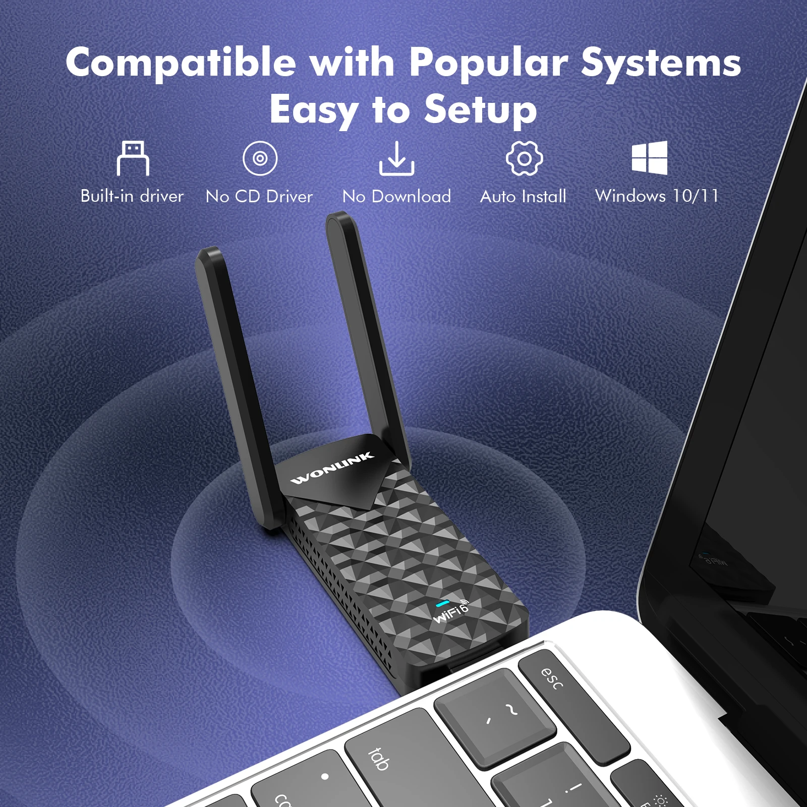 Wonlink repetidor wi-fi 1800mbps sem driver usb3.0 wifi6 wifi receptor 2.4g + 5.8g dongle wi-fi de banda dupla win 10/11 linux andriod