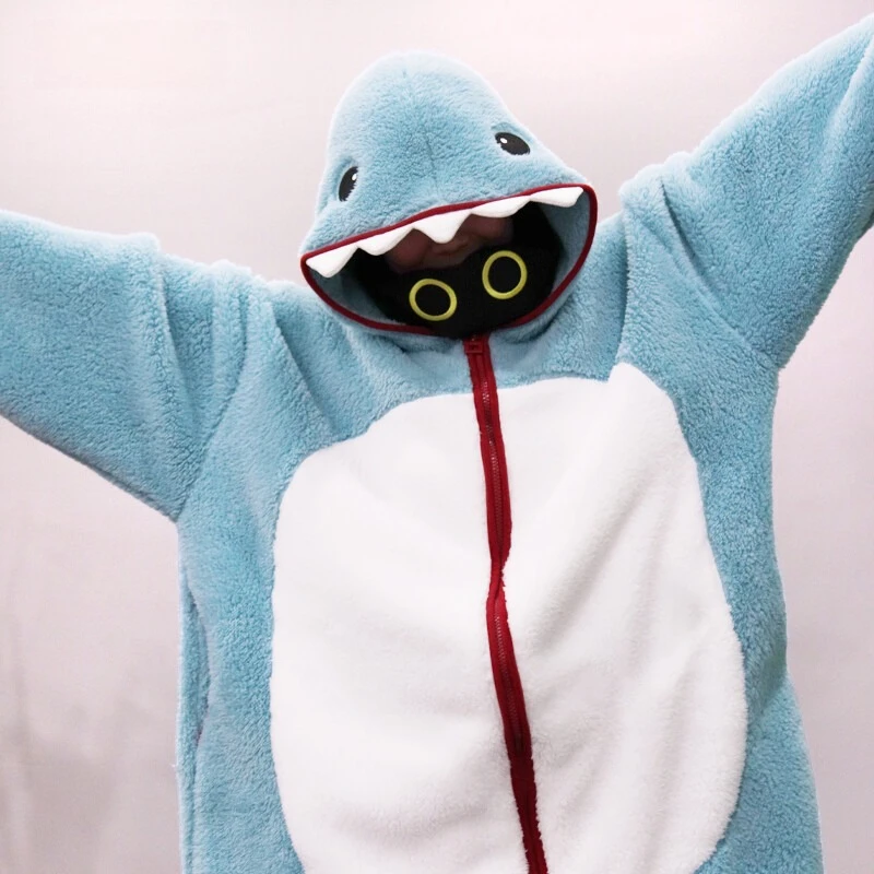 

Zenless Zone Zero Shark Bangboo Fanmade Coral Fleece Pajamas Light Blue Hooded Plush Homewear Unisex Cute Anime Sleepwear Gift