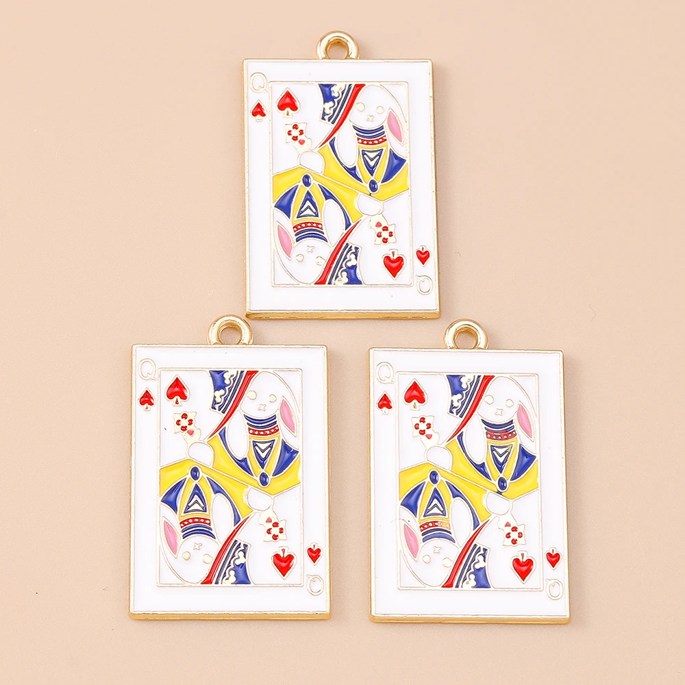 Leslie 10 Stück Emaille Poker Spielkarten Charms Metall Ace Joker Charms für Ohrringe Schlüsselanhänger Schmuckherstellung Diy Zubehör – Detail 4