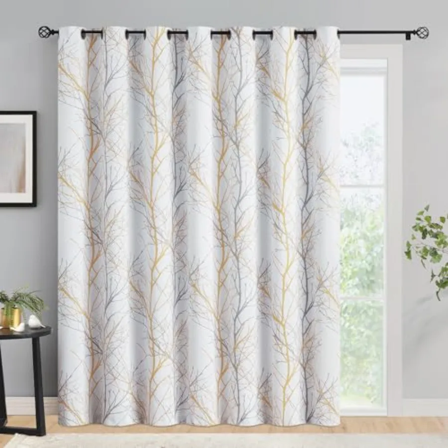 

00% светонепроницаемая раздвижная дверь для патио, 84 дюйма, желтая на белом, с узором в виде ветвей дерева, для спальни, гостиной, в качестве перегородки.