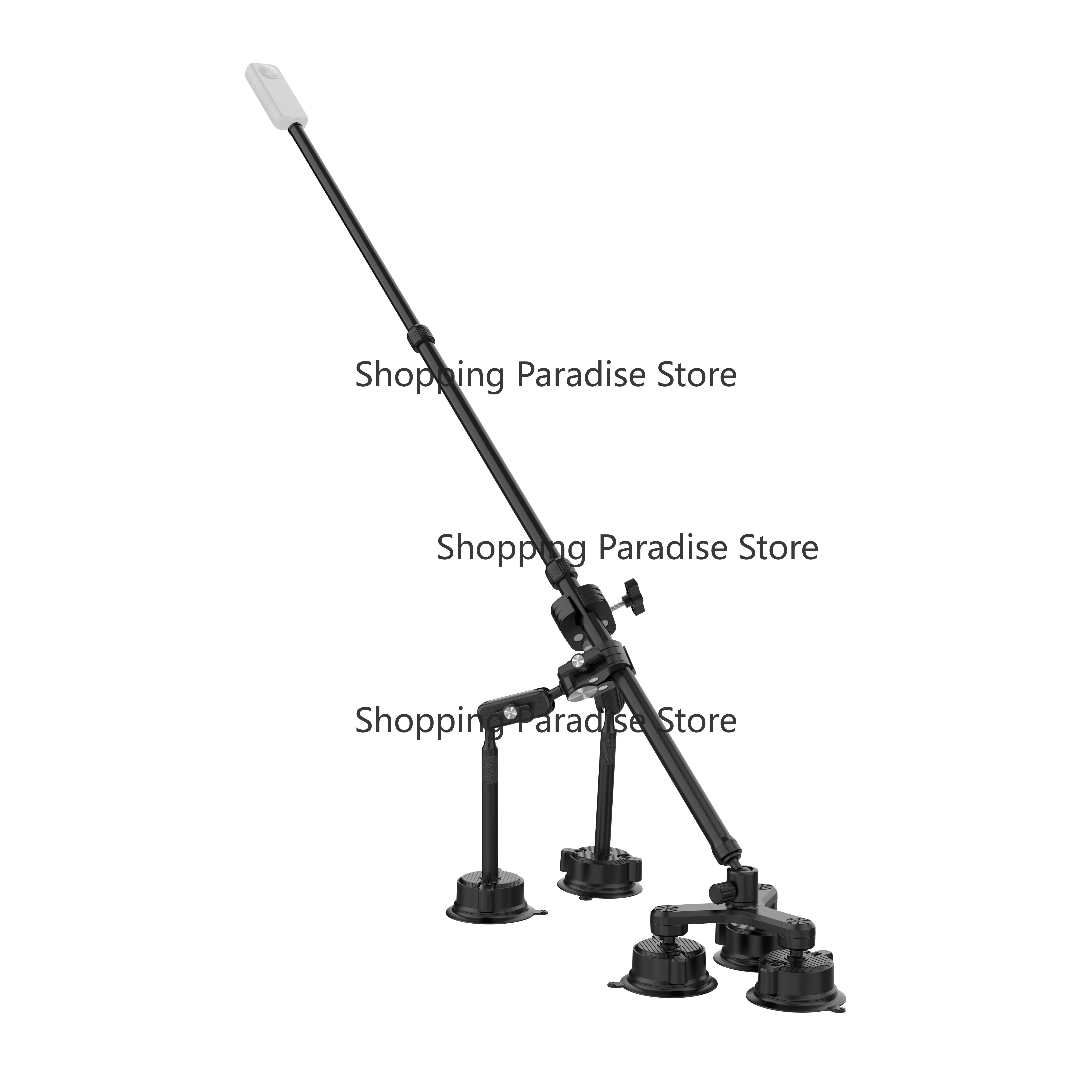 Aluminum Alloy Retractable Selfie Stick Strong Suction Cup Car Roof Action Camera Mount 360° Video Shooting Bracket Accessory