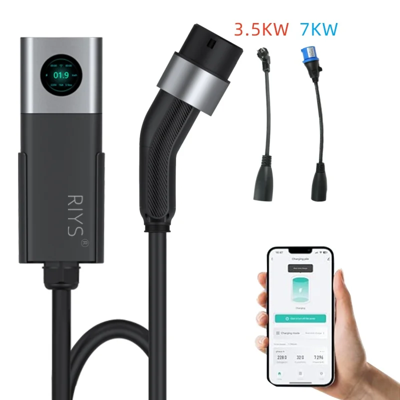 RIYS chargeur de véhicule électrique Portable Type 2 32A 7KW Application Wi-Fi contrôle de courant réglable Char synchrone Intelligent