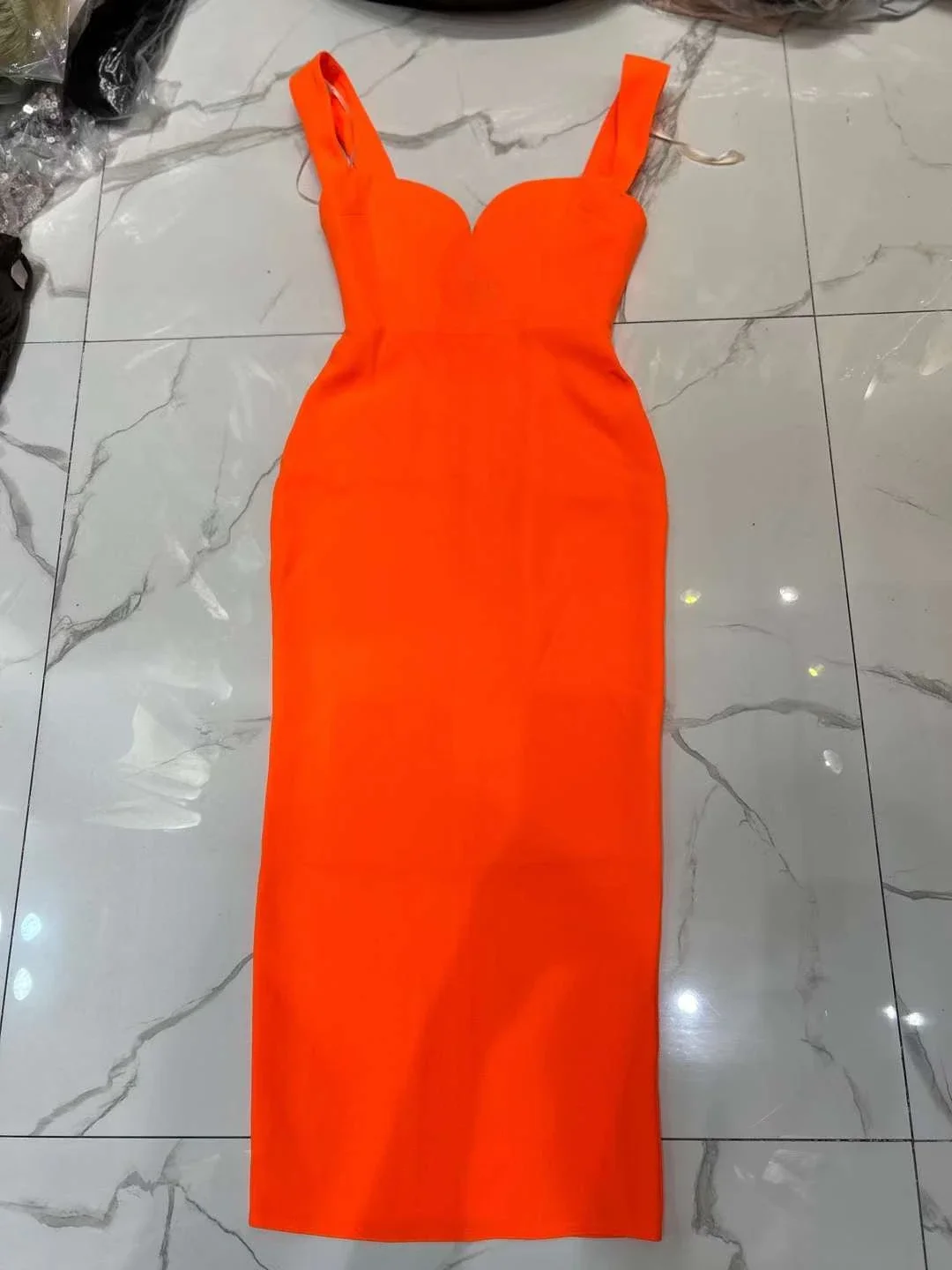 

2024 Fashion Orange Women Sexy Slim Long Midi Dress for Lady Female