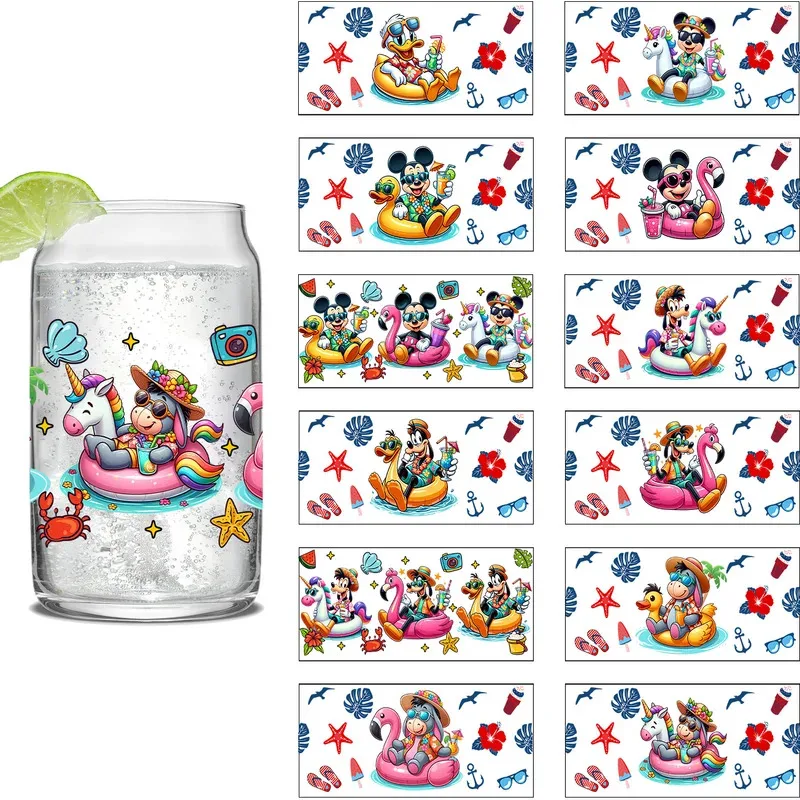 

Summer vibes Mickey Series easy peel waterproof DIY Decals 3D transfers uvdtf tumbler stickers 16oz uv dtf cup wraps for Glasses