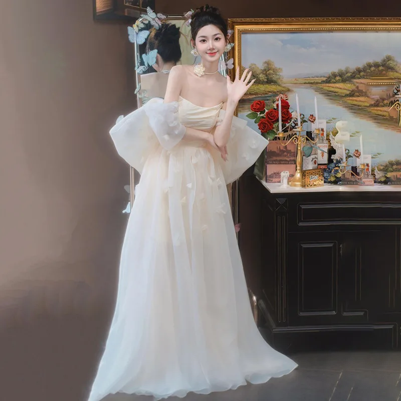 Robe de mariée légère avec haut tubulaire, pour Occasions formelles, Style Super féerique Mori, robes du matin, fiançailles, bienvenue