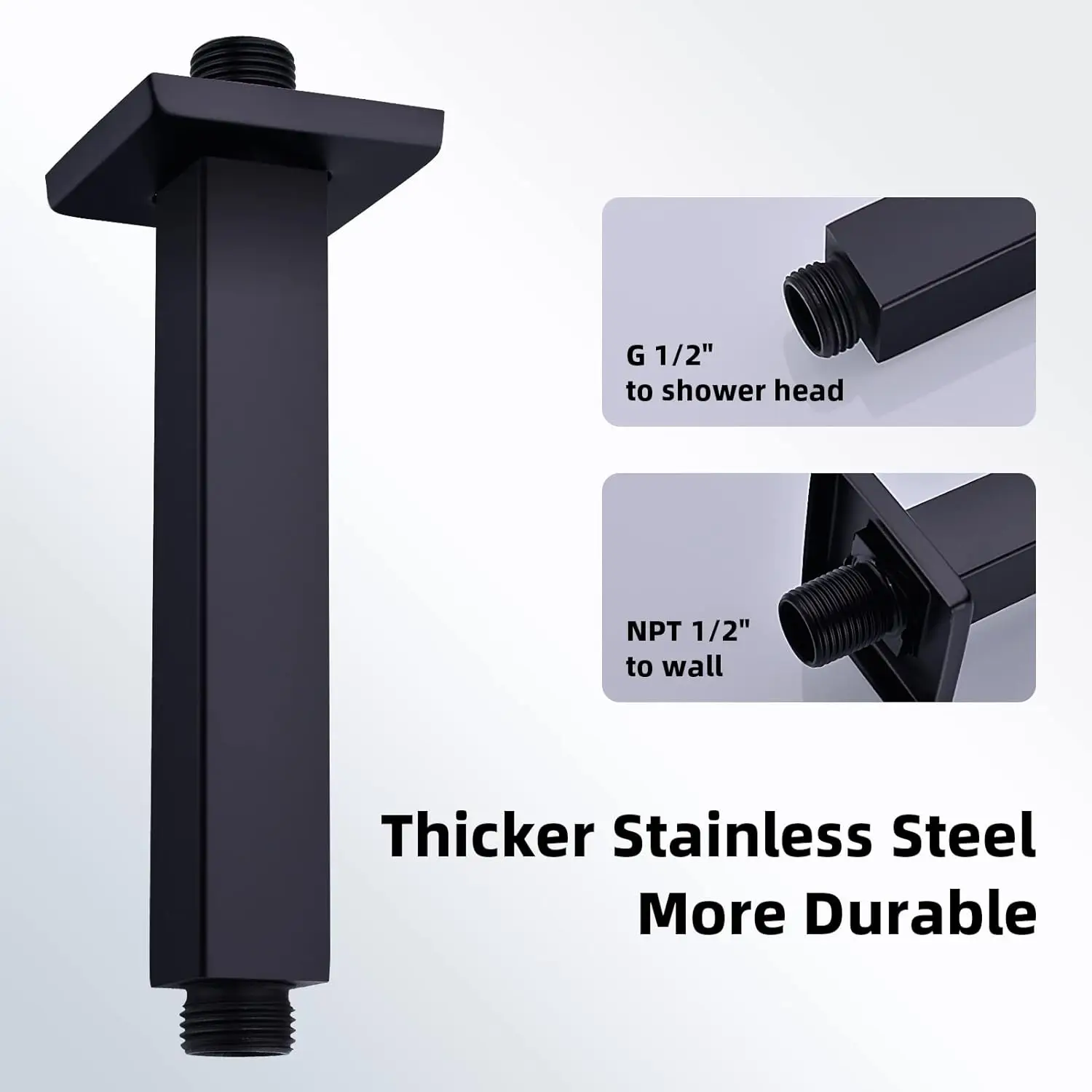 Bourdillat Ceiling Mounted Shower Arm, Rain Shower Head Square Extension Arm  Stainless Steel Ceiling Mount Shower Extender