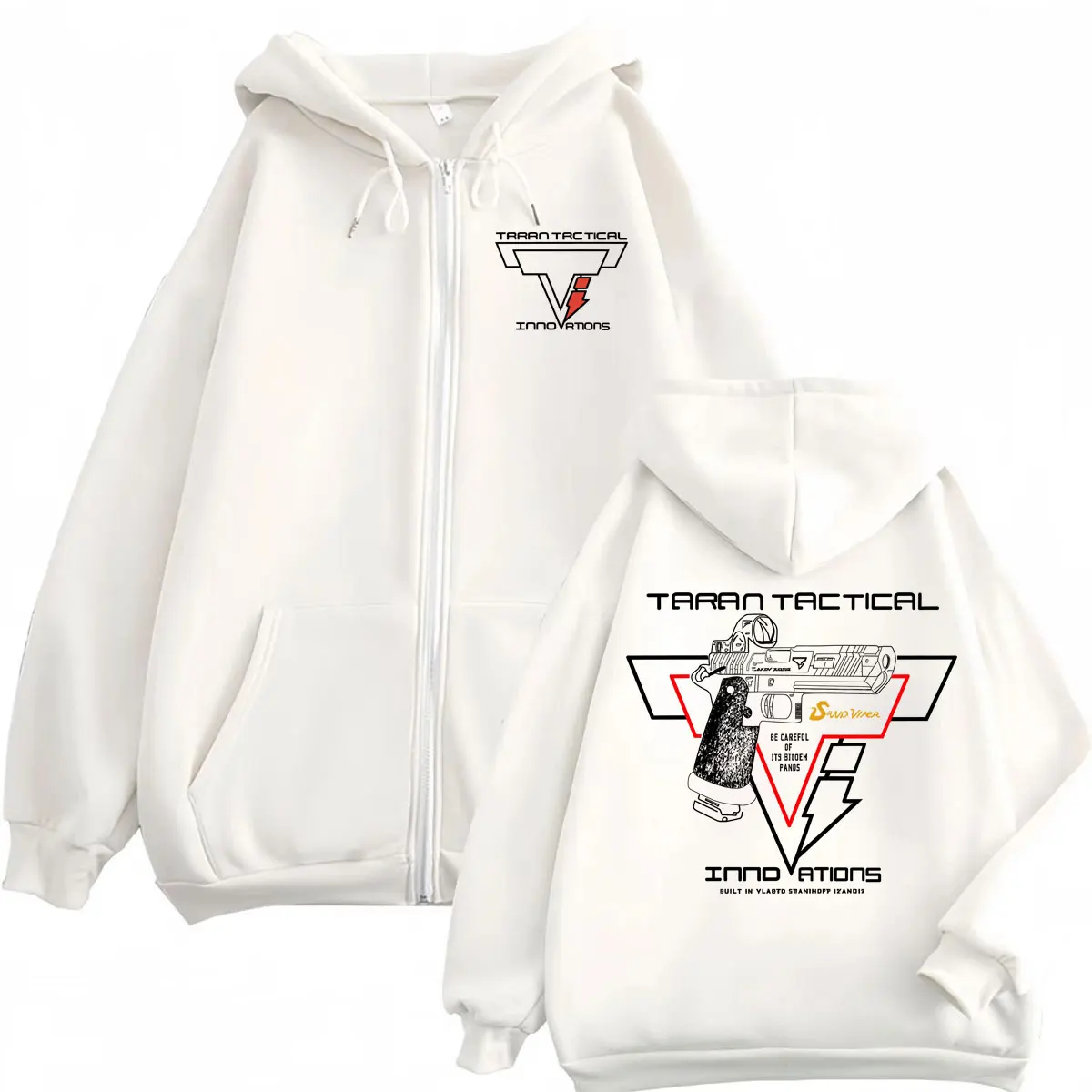 Taran 戦術ピストルプリントジッパーパーカー高品質ファッションジップアップフード付きスウェット男性女性カジュアル特大プルオーバー