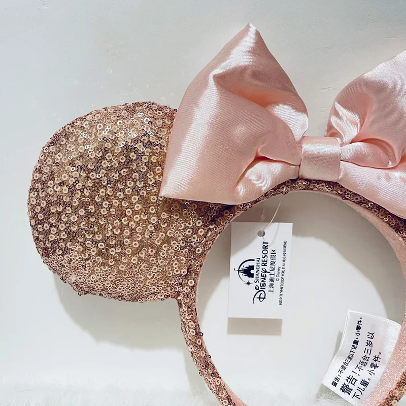 Disney Rose Gold Sequins Ear Headband For Adults Headband Mickey PP Cotton Headband Minnie Silk Bow Ear Accessories Headwear