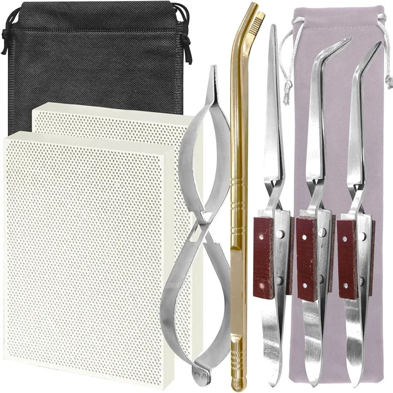 

IALJ-9Pcs Jewelry Soldering Block Kit 2 Honeycomb Blocks 3 Tweezers1 Copper Tong 1 Metal Clip 2 Storage Bag,Soldering