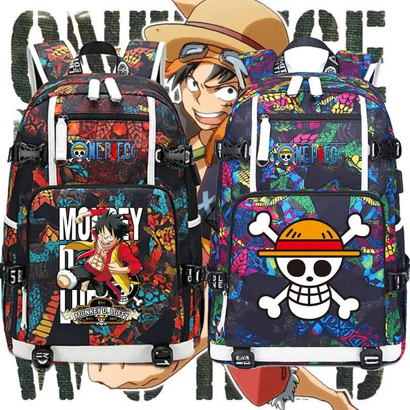 One Piece backpack Anime Peripherals Monkey D. Luffy double shoulder bag large capacity backpack for secondary school students.