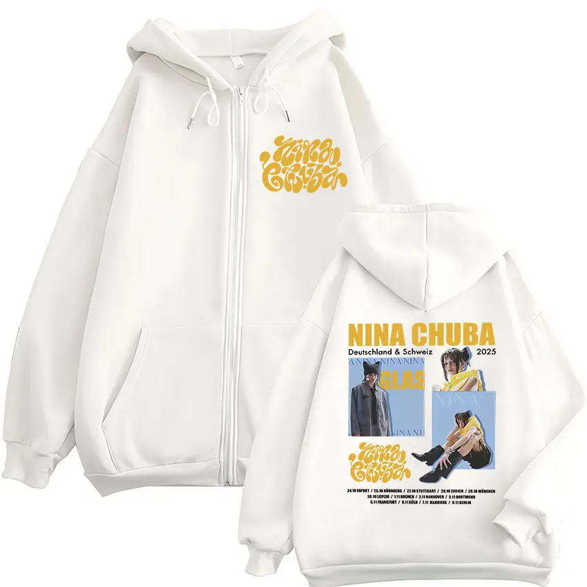 مغني الراب نينا تشوبا الساحة جولة 2025 قلنسوة بسحاب الرجال النساء خمر كم طويل المتضخم البلوز الهيب هوب الملابس معاطف مقنعين