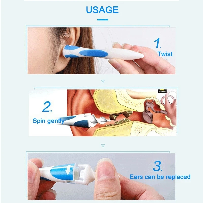 Ear Wax Removal Tool Soft Silicone Spiral Ear Cleaning 16Pcs Replacement Heads Removal Ears Cleaner Plugs Spirals Care Ear Canal image 5
