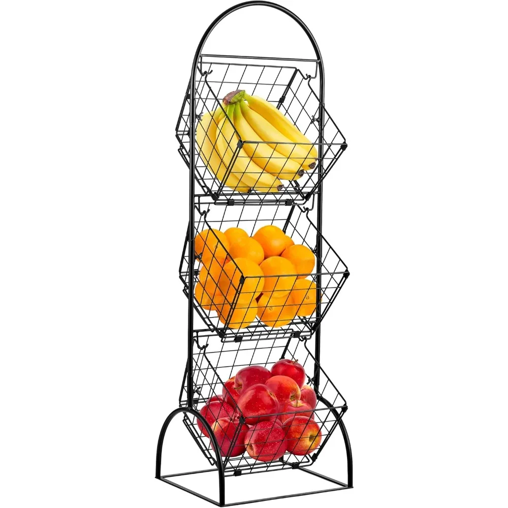 

3-Tier Wire Market Basket Storage for Fruit, Vegetables, Toiletries, Household Items, Stylish Tiered Serving Stand for Kitchen,
