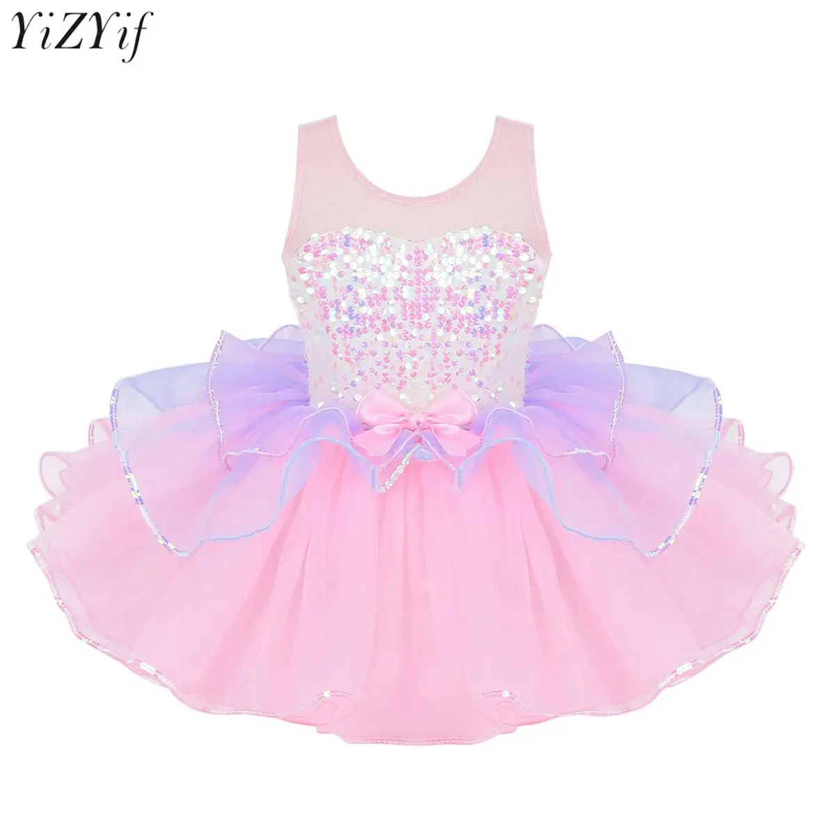 

Kids Girls Fairy Party Princess Dress Ballet Dance Dress Sleeveless Mesh Splice Gymnastics Leotard Tutu Dress Ballroom Dancewear