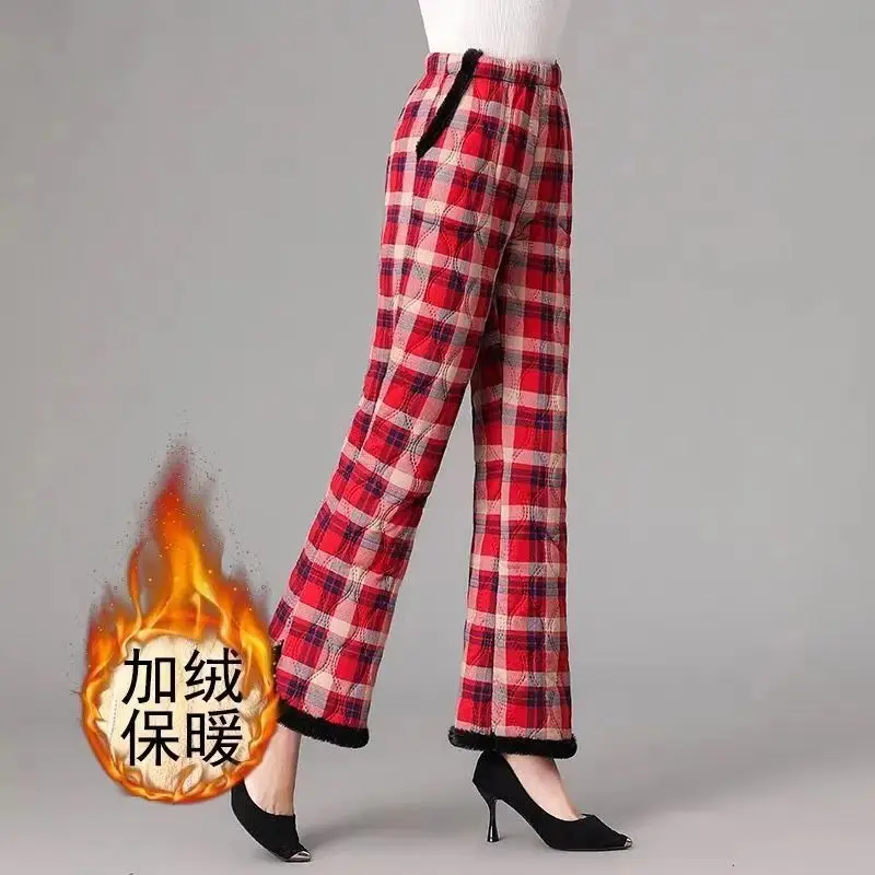 Velvet Warm Plush Pants New Thick Printed Women Winter Casual Loose Wide Leg Trousers Mother Chinese-style Cotton Pants 5XL