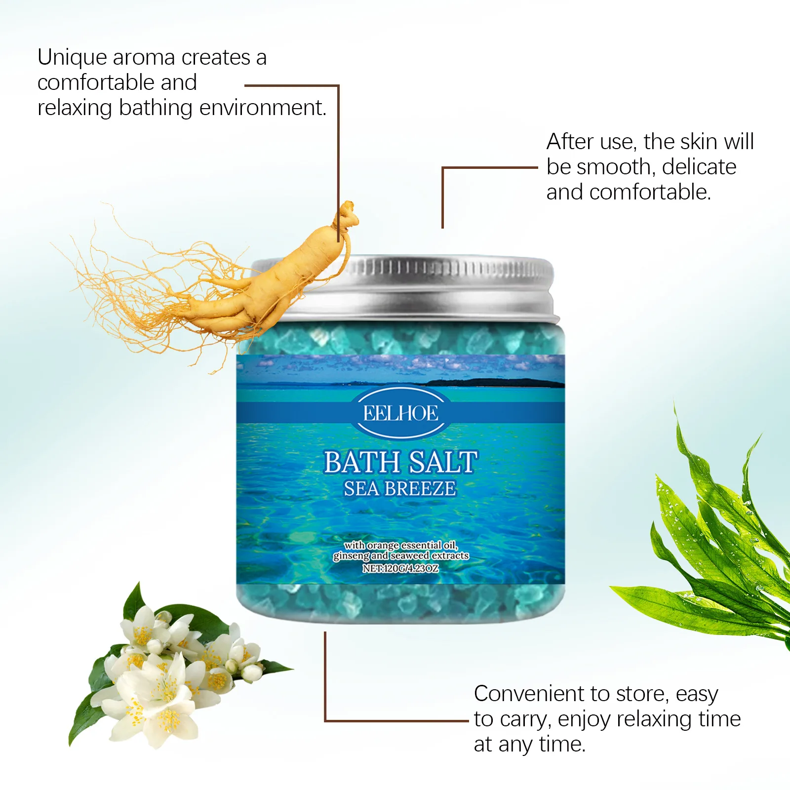 EELHOE استحمام الجسم ملح البحر تحسين الخشونة اشراق الجلد إزالة الأوساخ تخفيف التعب تقليص المسام الجسم بلوري ملح البحر #2