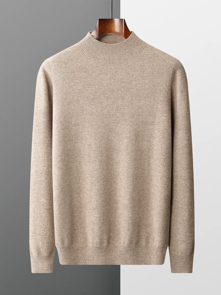 ฤดูใบไม้ร่วงฤดูหนาวผู้ชายเสื้อกันหนาว CASHMERE Mock คอ Pullover Basic ขนสัตว์ด้านล่างเสื้อผ้า 100% Merino ขนสัตว์เสื้อถัก WARM COZY เสื้อผ้า TOP