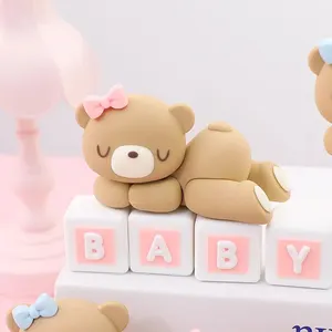 Pink und Blue Bear Geburtstagstorte Dekoration, Junge und Mädchen, 1. Geburtstagstorte, Babyparty -Themenparty, Gattung Revela 10 Hauptverkaufsgeburtstagstorte Ornament - №4