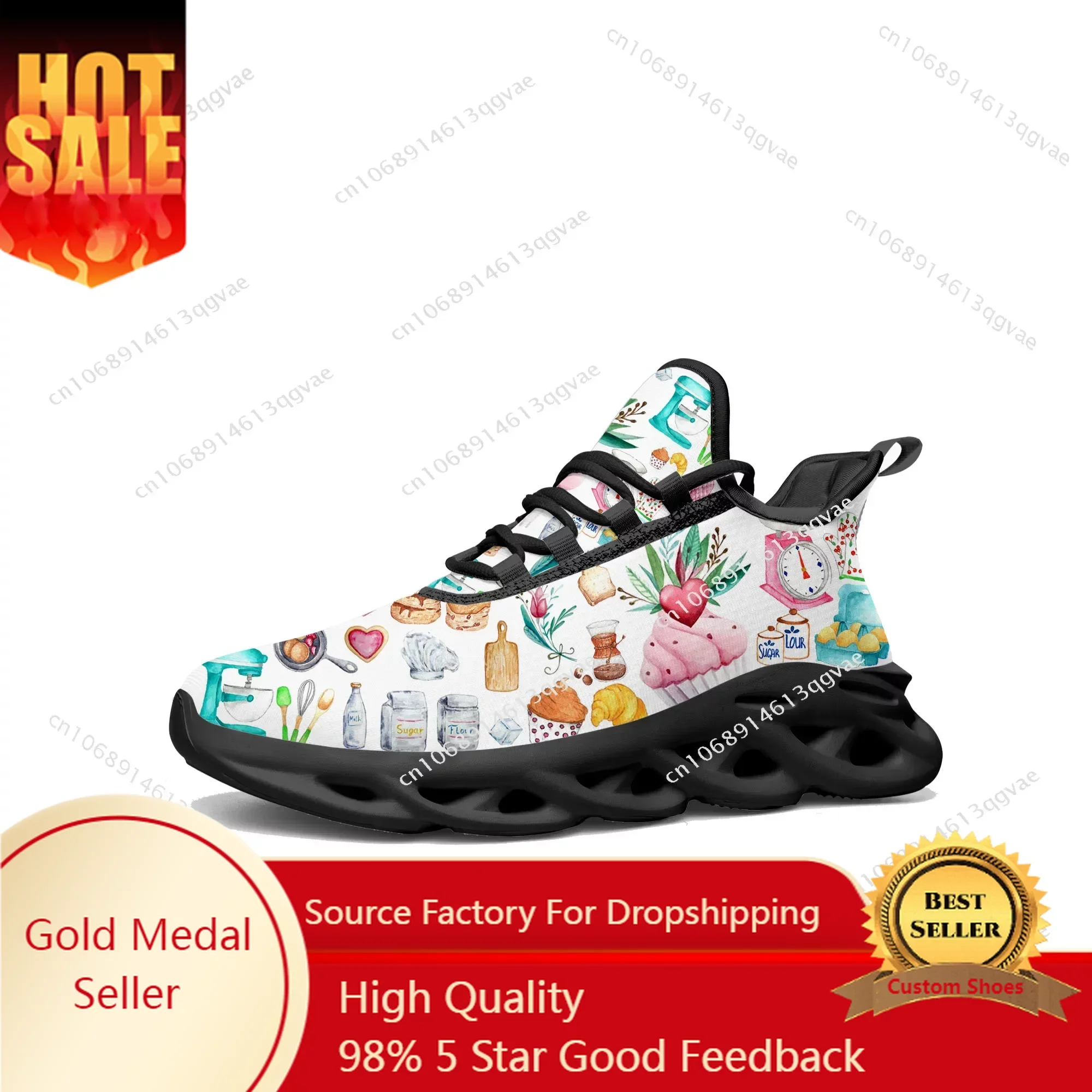 

Cartoon Cake Chef Flats Sneakers Mens Womens Sports Running High Quality Sneaker Lace Up Mesh Footwear Tailor-made Shoe Balck