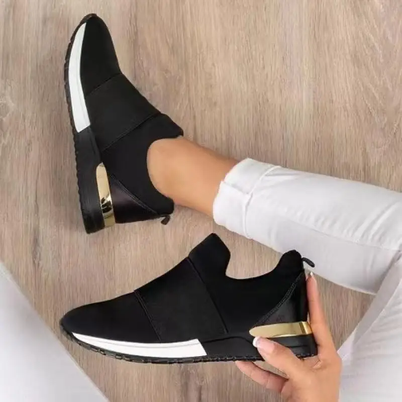 Sneakers Shoe for Women 2022 Summer Sneakers Breathable Slip On Sport Shoes Elastic Band Solid Color Ladies Vulcanized Shoes