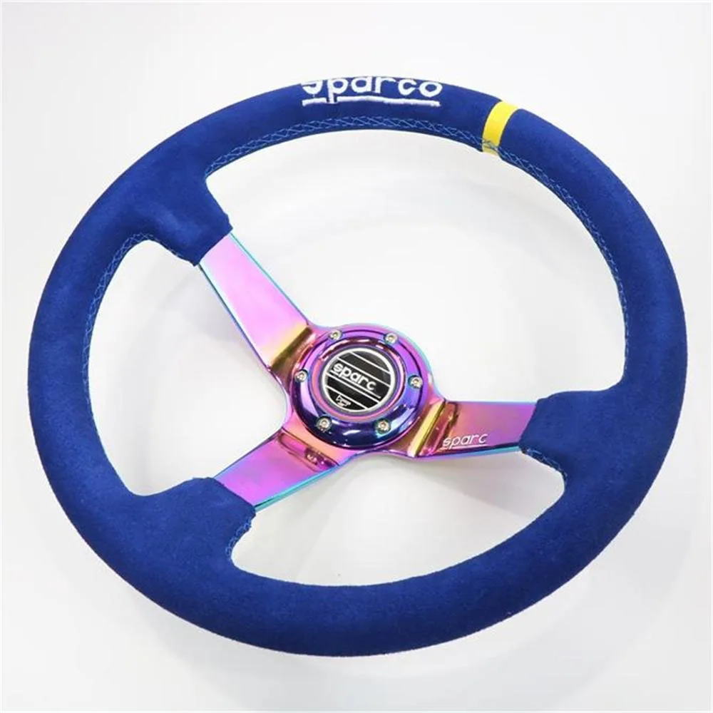 Car Modification Universal Sports Steering Wheel Blue 14 inches Suede Leather Classic JDM Racing Steering Wheel