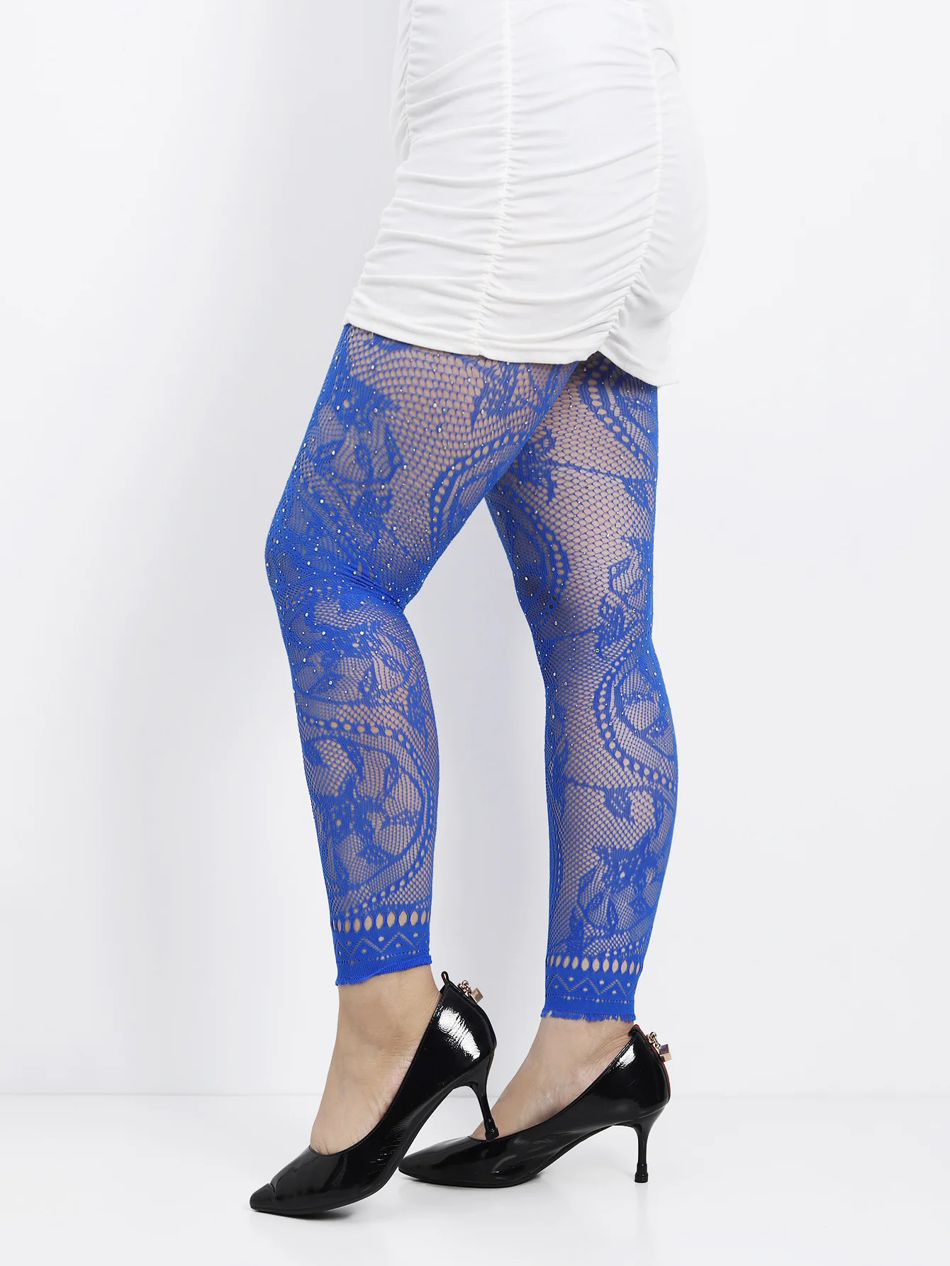 Damen-Strumpfhose mit hoher Taille, glitzerndem Strass-Fischnetz, fußlose Strumpfhose, Leggings, farbiges Retro-Stil-Muster für 45–85 kg Gewicht – Detail 16