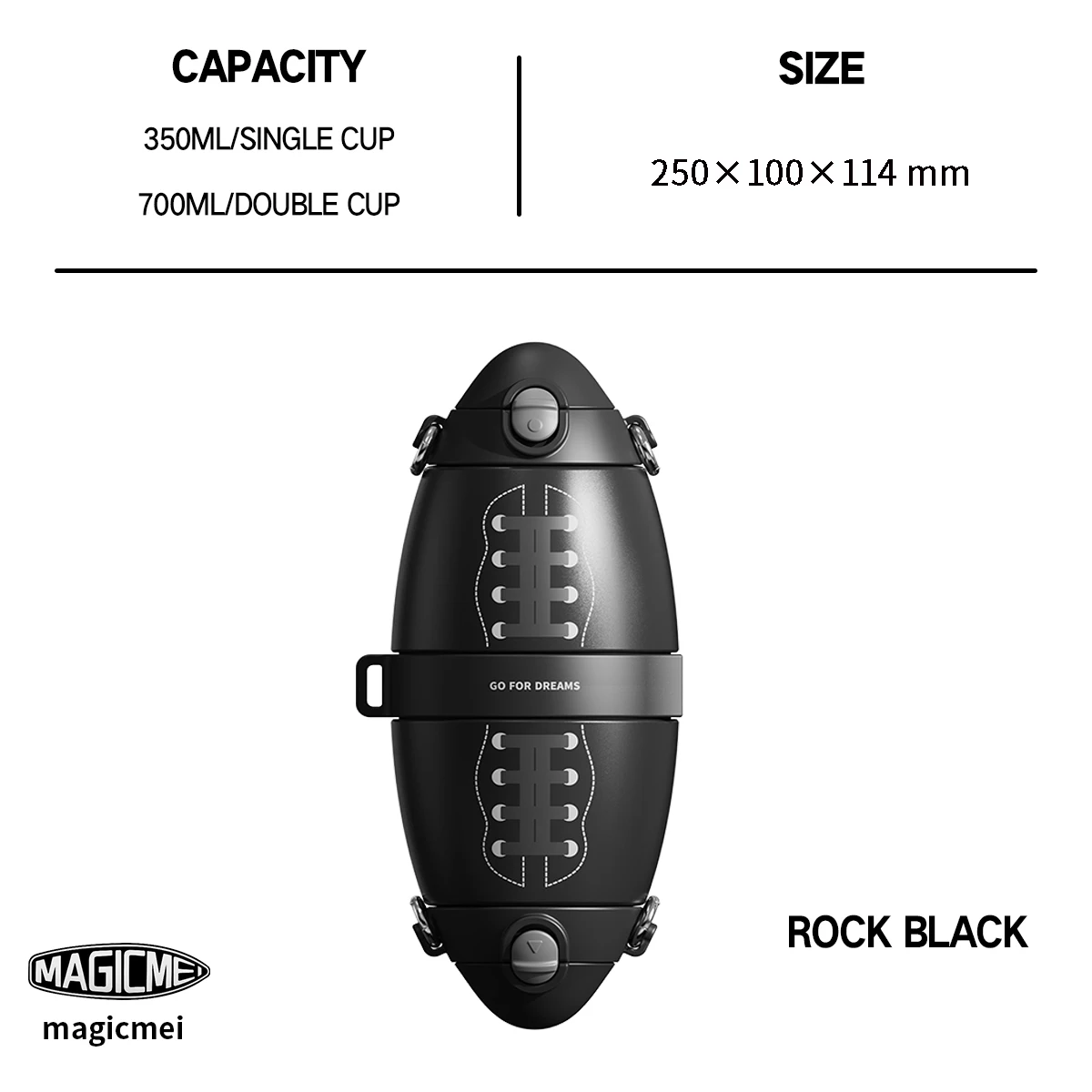 

Black Rugby Tumbler with Handle & Straw - Insulated Sports Water Bottle, Leakproof Two-Tone Design, Diagonal Strap for Outdoor