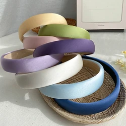 New Padded Headbands For Women Wide Satin Bezel Hair Band Hair Hoop Girls Sponge Thick Solid Color Hair Accessories Headwear