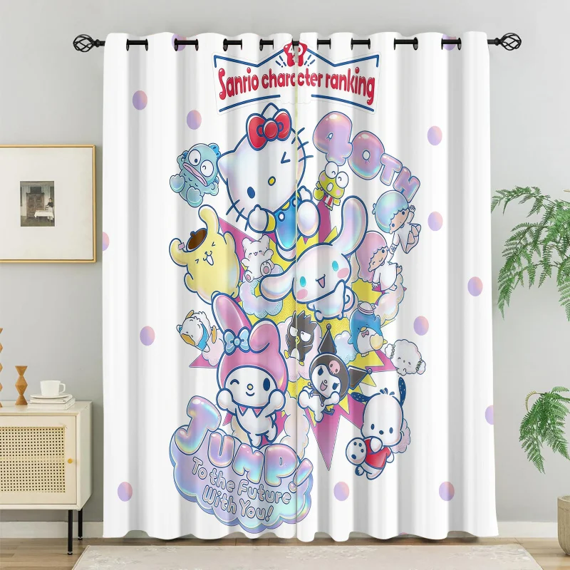 

Cute Holographic Sanrio Blackout Curtains 85% Light Blocking Noise Reducing Cartoon Grommet Window Drapes For Girls Bedroom
