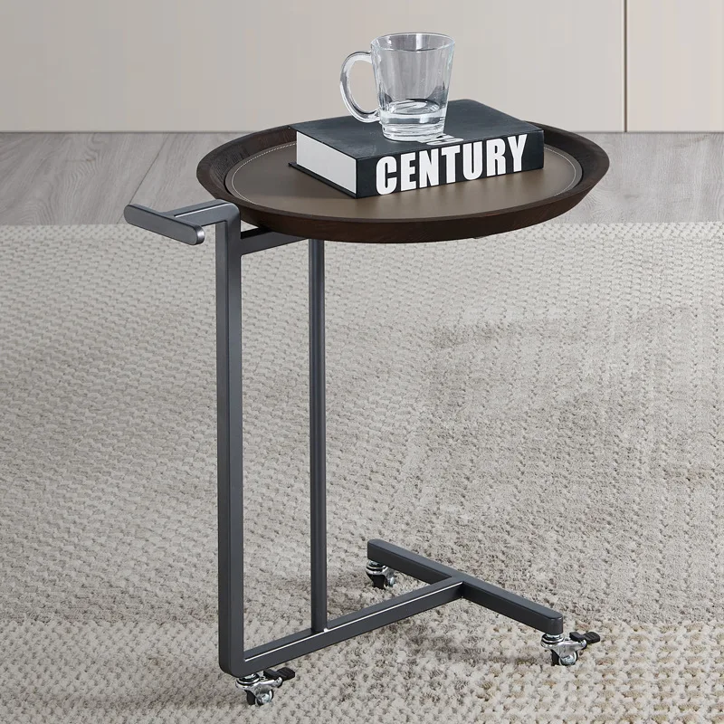 Italian minimalist can be moved side  wabi sandy wind simple light  trolley saddle leather sofa side  small coff