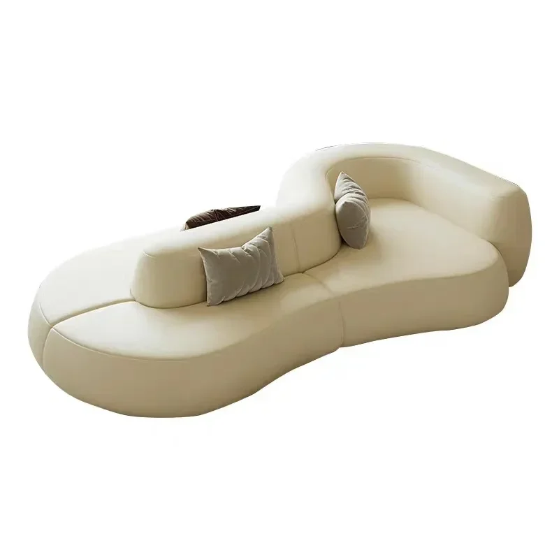 Double-sided French, cream style sofa Italian, minimalist leather sofa