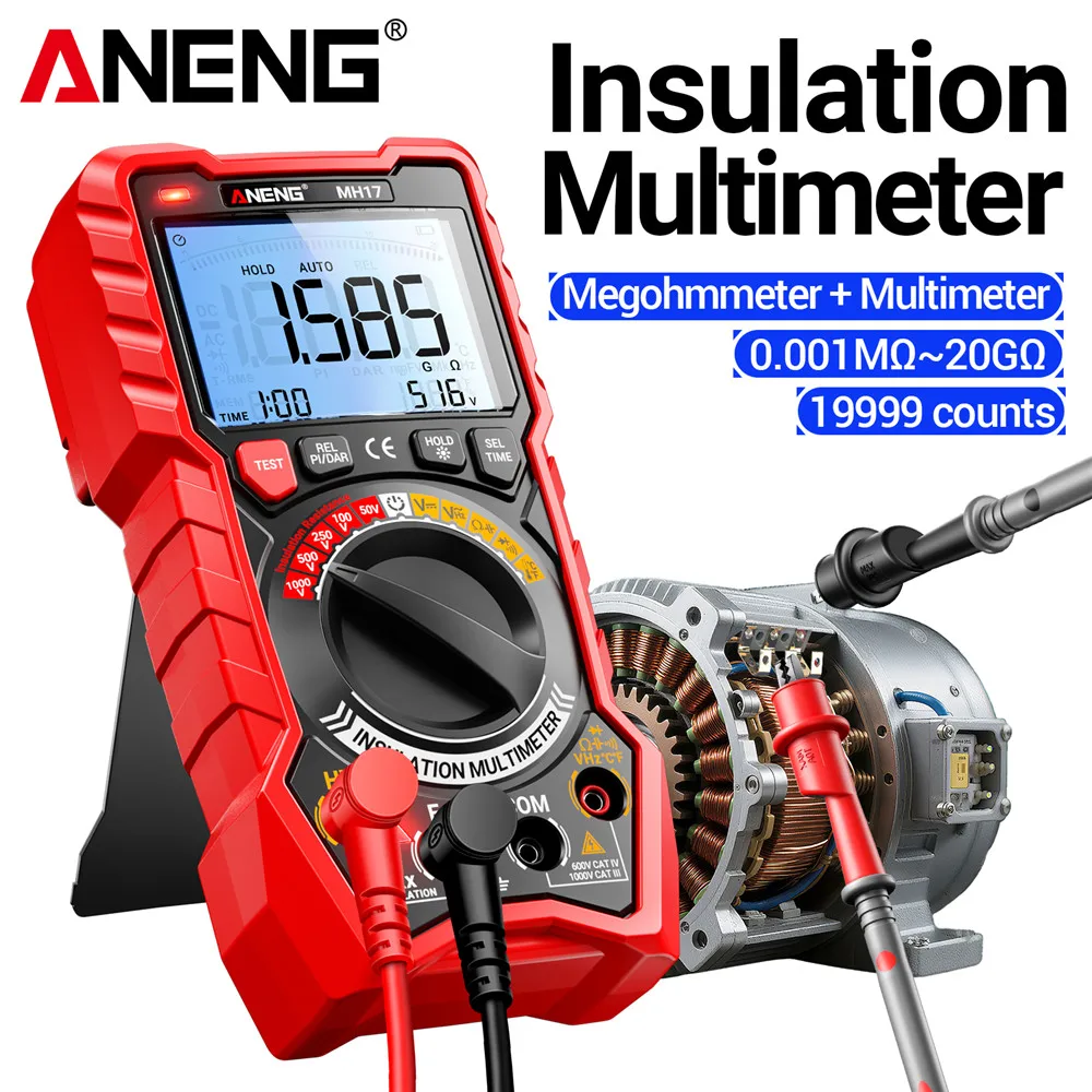 

2in1 Digital Multimeter Insulation Megohmmeter Rechargeable 19999 Counts Tester MH17 AC/DC Voltage Resistance True RMS tools