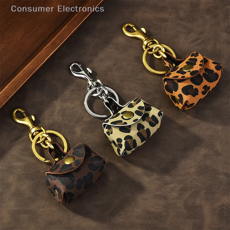 Fashion Leopard Print Mini Handbag Keychain Vintage Exquisite Headphone Bag Pendant Portable Leather Small Coin Bag Gifts