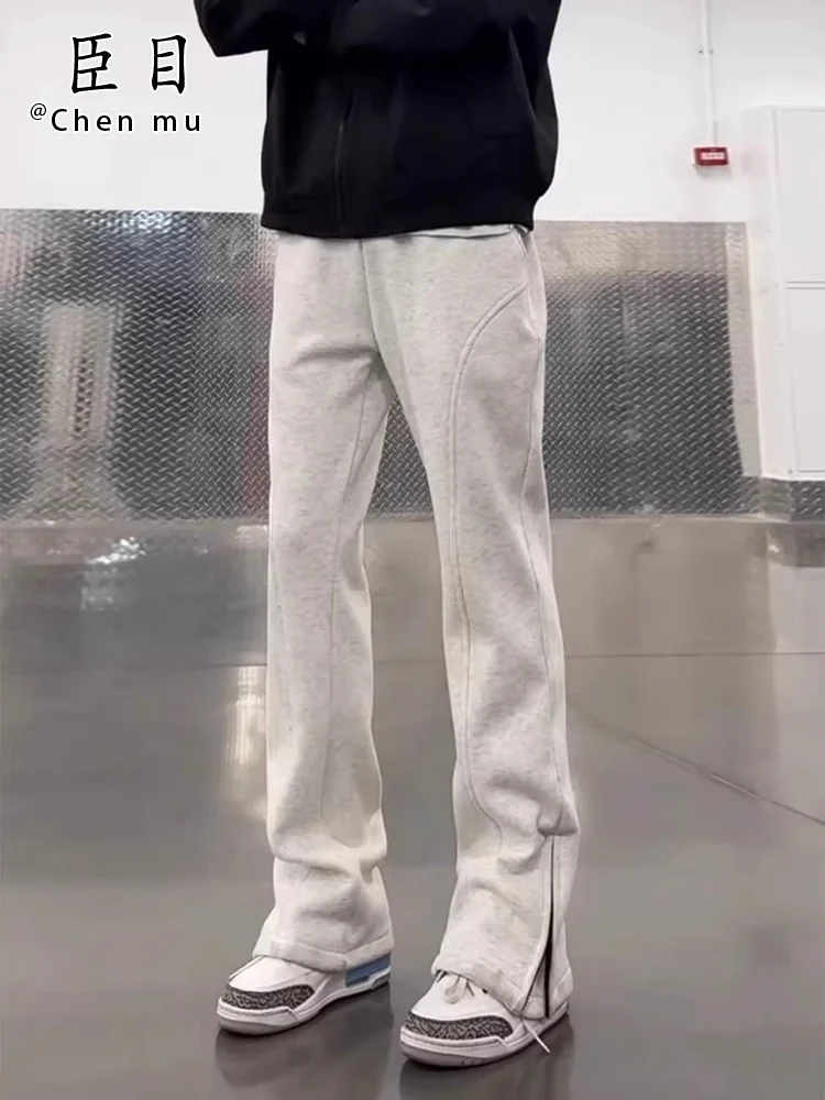 

Мужские прямые брюки American Sle, весенние повседневные брюки с боковой молнией, утягивающие, белые, для спорта и отдыха