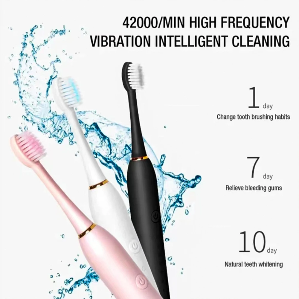 Sonic Electric Toothbrush for Adults IPX7 Waterproof Lncludes 8 Toothbrush Heads USB Rechargeable High 6 Cleaning Modes