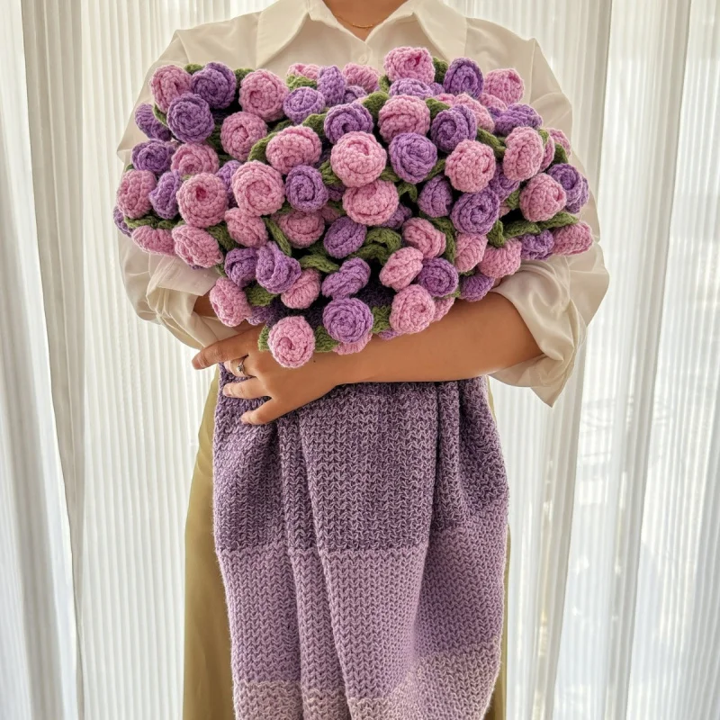 Jasmine rose bouquet blanket finished office nap flower blanket yarn gradient blanket