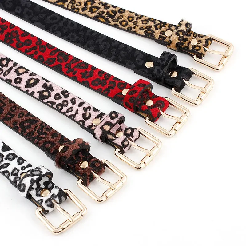 2023 Trendy Belt Women\'s Metal Buckle Pu Belt Leopard Pattern Horse Mane Belt Rose Gold Fashionable Fashion