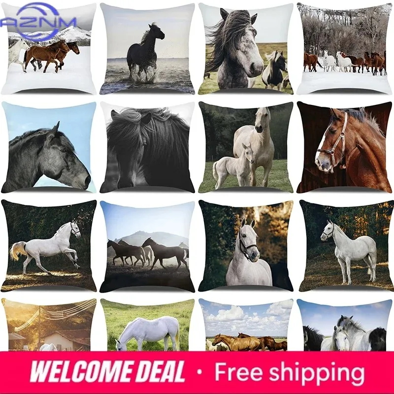 Home Decor Bedroom Pillowcase Horse Print  Farmhouse   Animal Cushion Cover  Pillow