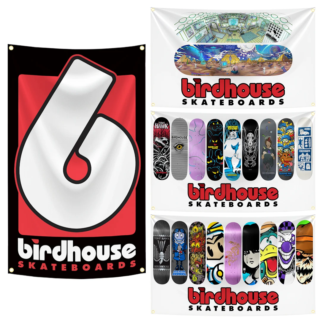 Birdhouse Skateboards Flag Tapestry 3x5Ft 90x150cm Polyester Banner With Brass Grommets For Skate Park Skate Shop Decor