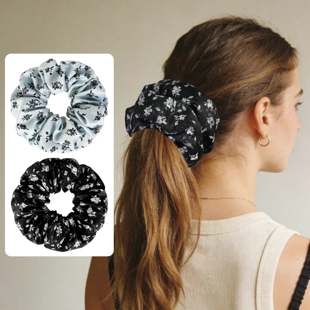 Vintage Botanical Print Hair Scrunchies Elegant French Style Patterned Hair Bands Voluminous Ponytail Holder For Holiday