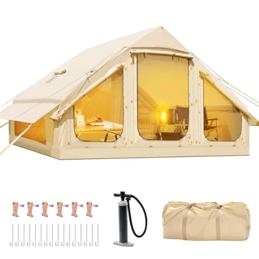 

Надувная палатка для кемпинга на 4 человек из водонепроницаемой ткани Оксфорд, легко устанавливаемая, с ручным насосом и отверстием для печи, улучшенная версия