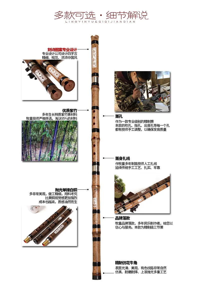 Chinese Bamboo Flauta Xiao Vertical Wind Musical Instruments huilu flute 8 Holes G/F key flauto with Accessories