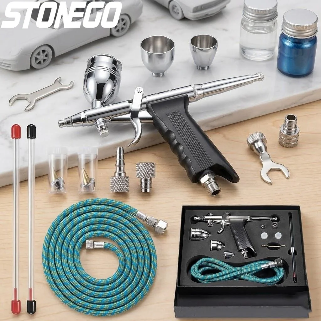 

Double Action Airbrush Kit 0.3mm 0.5mm 0.8mm Needles 2cc 5cc 13cc Paint Cups Nail Cake Tattoo Art Ideal