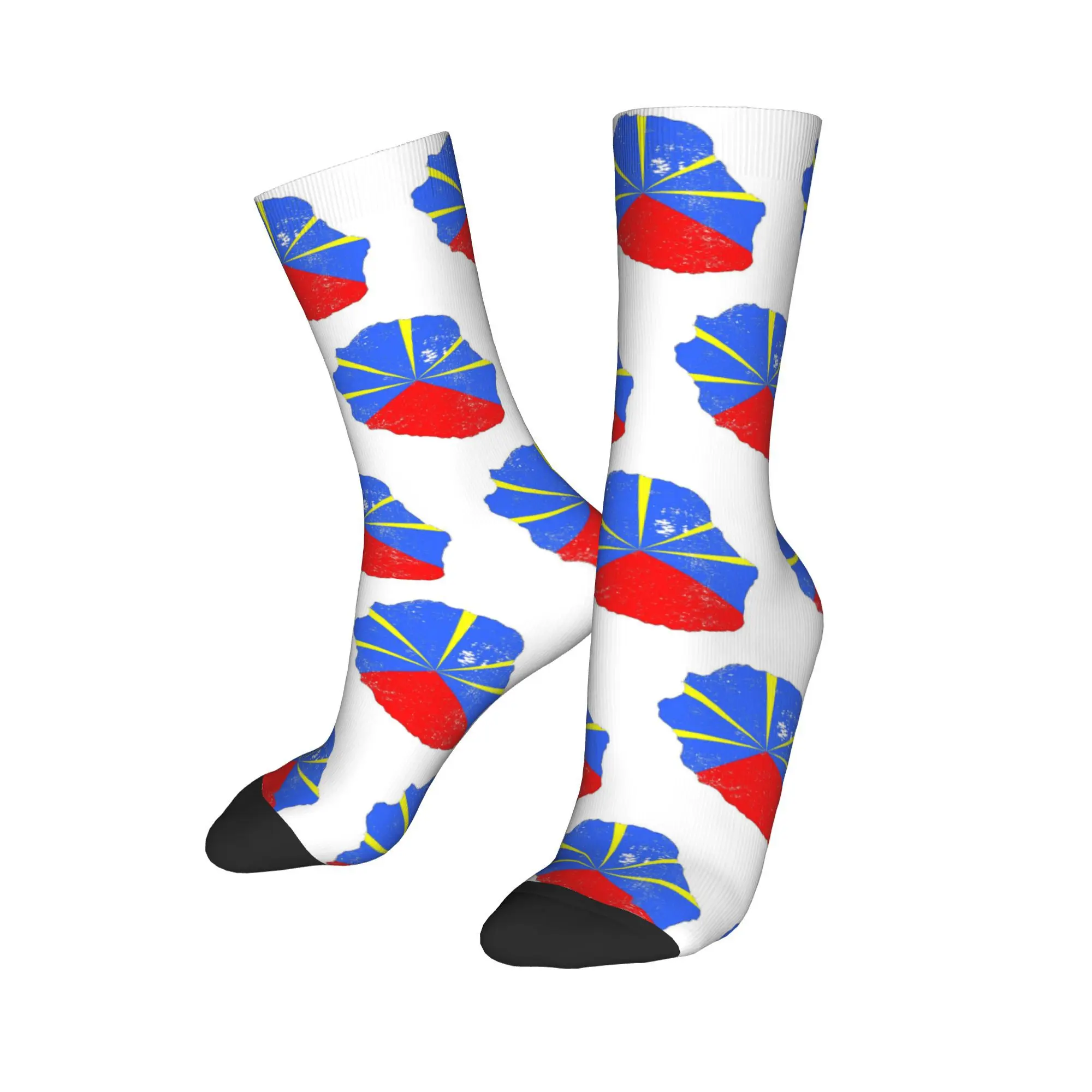 

974 Reunion Island Flag Socks Harajuku High Quality Stockings All Season Long Socks Accessories for Unisex Birthday Present