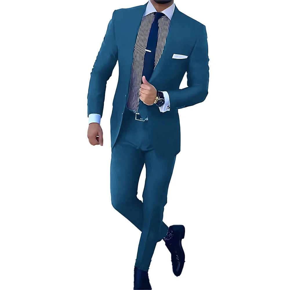 Royal Blue Business Men's Suit 2 piece suit Formal Work Clothes Office Slim Fit Jacket Pants Wedding Groom Tuxedo Party Dress